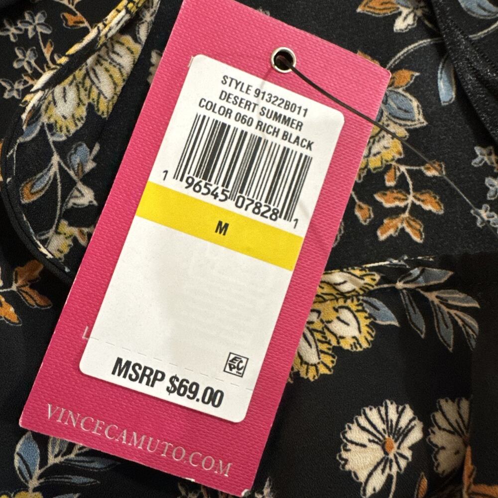 Vince Camuto Shirt M Women's Sleeveless Tank Black Floral Ruffle V-Neck - Picture 4 of 7